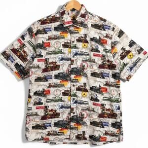 Max Boxxer Boxer USA Vintage Railroad Train Locomotive Men's S/S Button Up XL